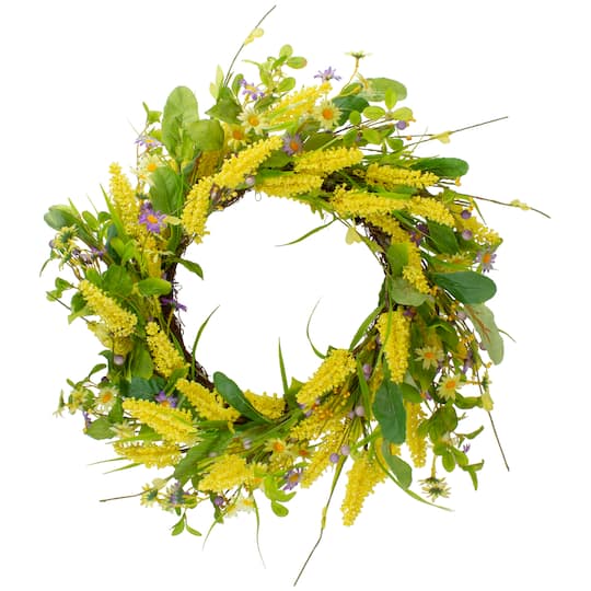 25" Yellow & Purple Daisy & Berry Floral Spring Wreath